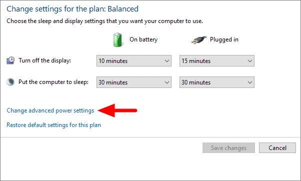 Click On Change Advanced Power Settings