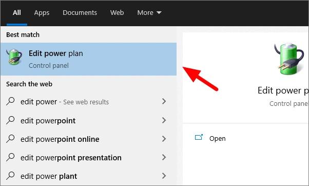 Type Edit Power Plan And Select