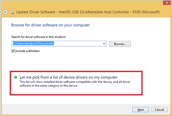 Let me pick from a list of device drivers on my computer