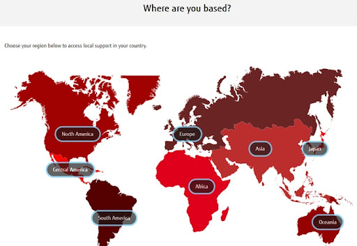 Select the region or location onFujitsu official