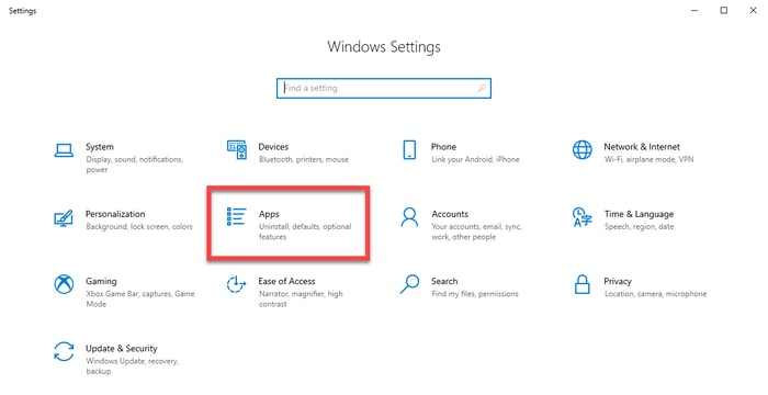 Select Apps from Windows Settings