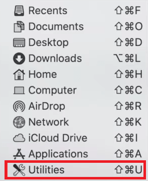 Finder menu - click on utilities