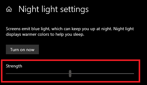 Night Light Setting - adjust the Strength of the light