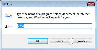 Type 'cmd' in Run pop-up and press enter