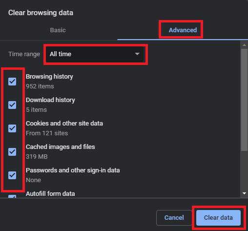 Select all browsing data