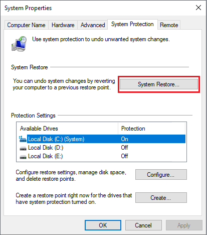 System Restore Option